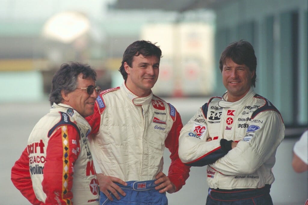 From left: Mario Andretti, Christian Fittipaldi, Michael Andretti. Photo: Patrick Gariup.
