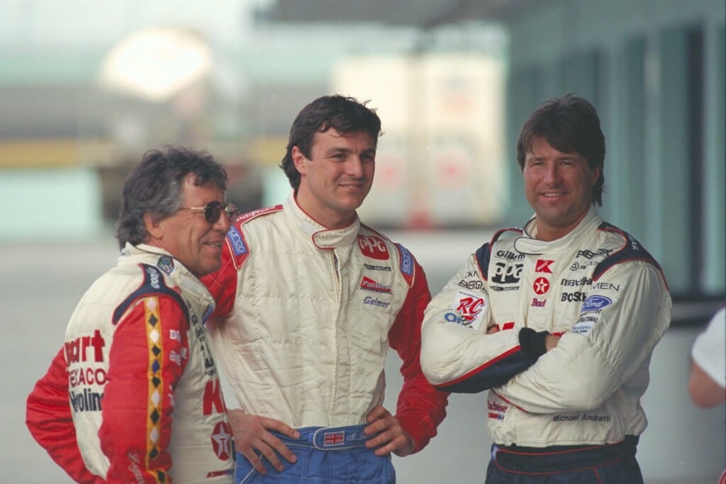 De gauche à droite : Mario Andretti, Mark Blundell, Michael Andretti. Photo : Patrick Gariup.